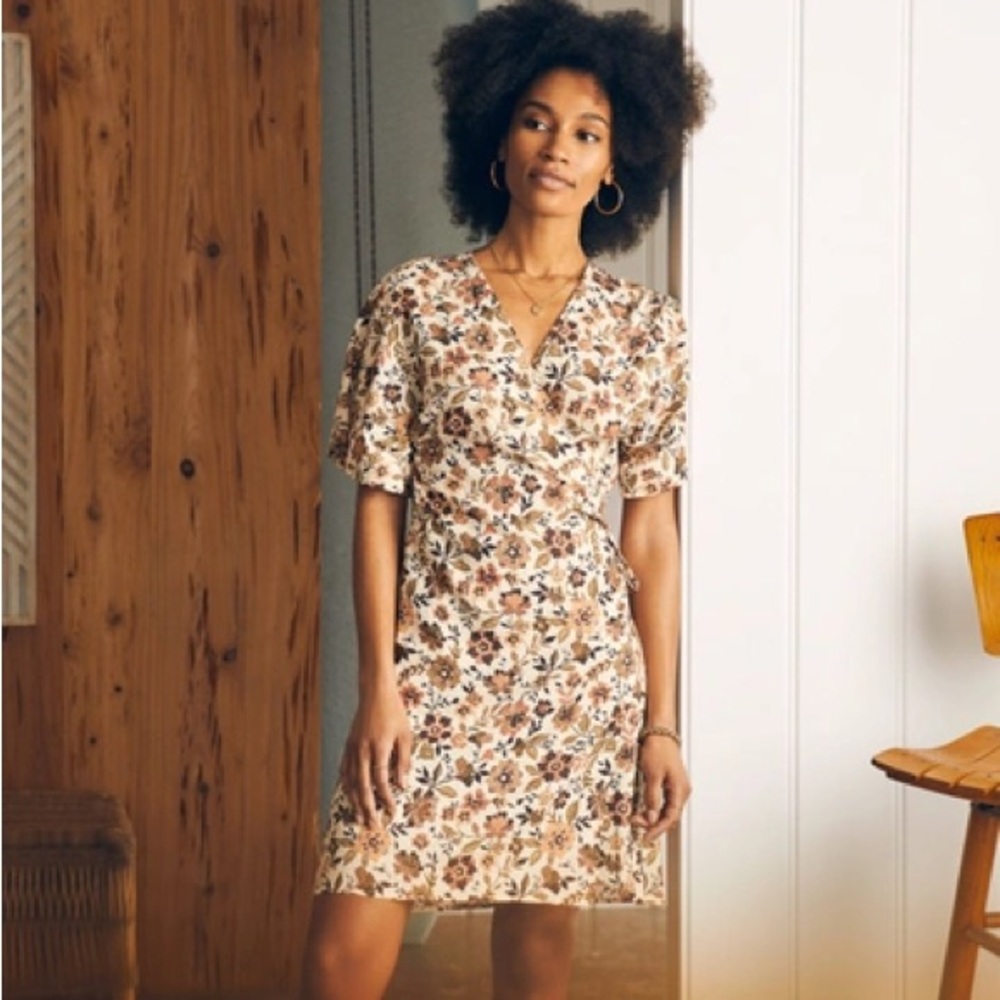 Faherty Floral Linen Blend Wrap Dress